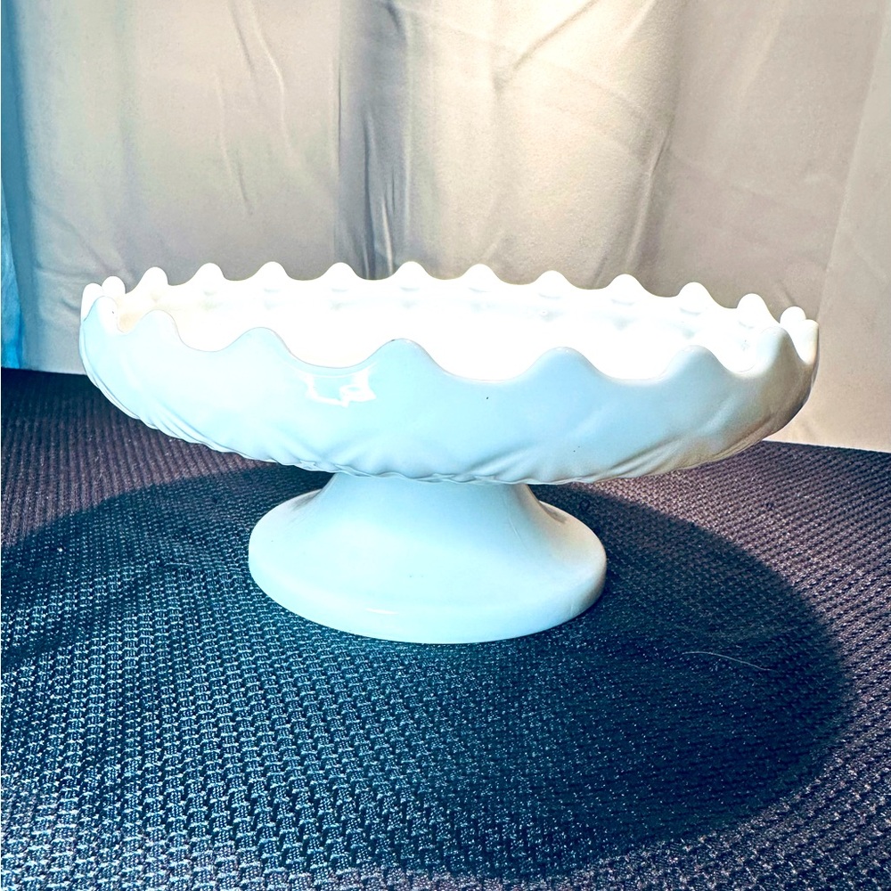 FENTON Art Glass Old Virginia Glass Milk Glass, Footed Bowl, Cut And Block